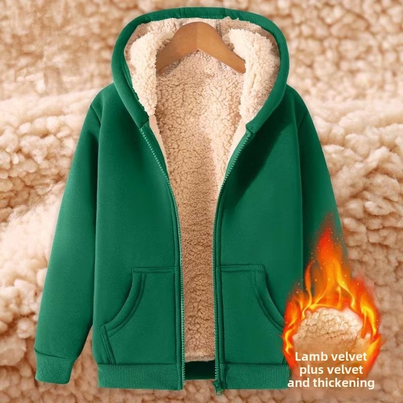 Mens Thick Lamb Wool Hoodie Winter Autumn Black Dark gray - Image 3