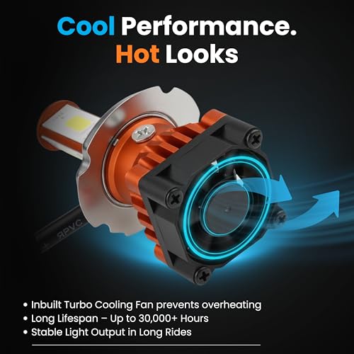 ELTRON TURBO CYT Front DC Power 3 Months Warranty Headlight Bulb Universal for All Bikes, Motorcycle, Scooty 3 Side H4 LED Headlight with Cooling Fan Conversion Kit (Pack of 1, DC8V-48V, 40W, White) - Image 2