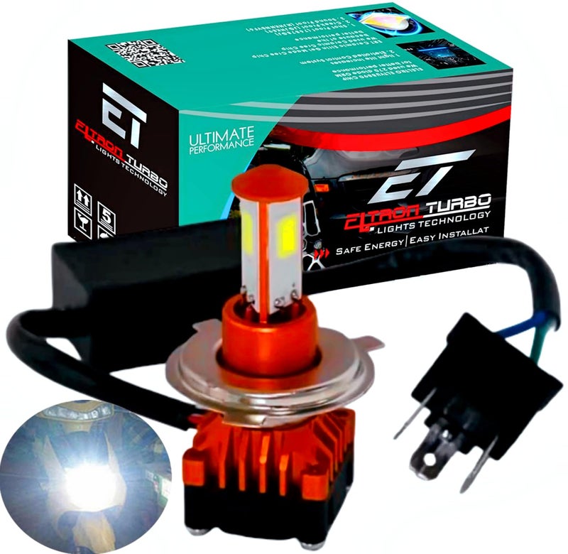 ELTRON TURBO CYT Front DC Power 3 Months Warranty Headlight Bulb Universal for All Bikes, Motorcycle, Scooty 3 Side H4 LED Headlight with Cooling Fan Conversion Kit (Pack of 1, DC8V-48V, 40W, White) - Image 1