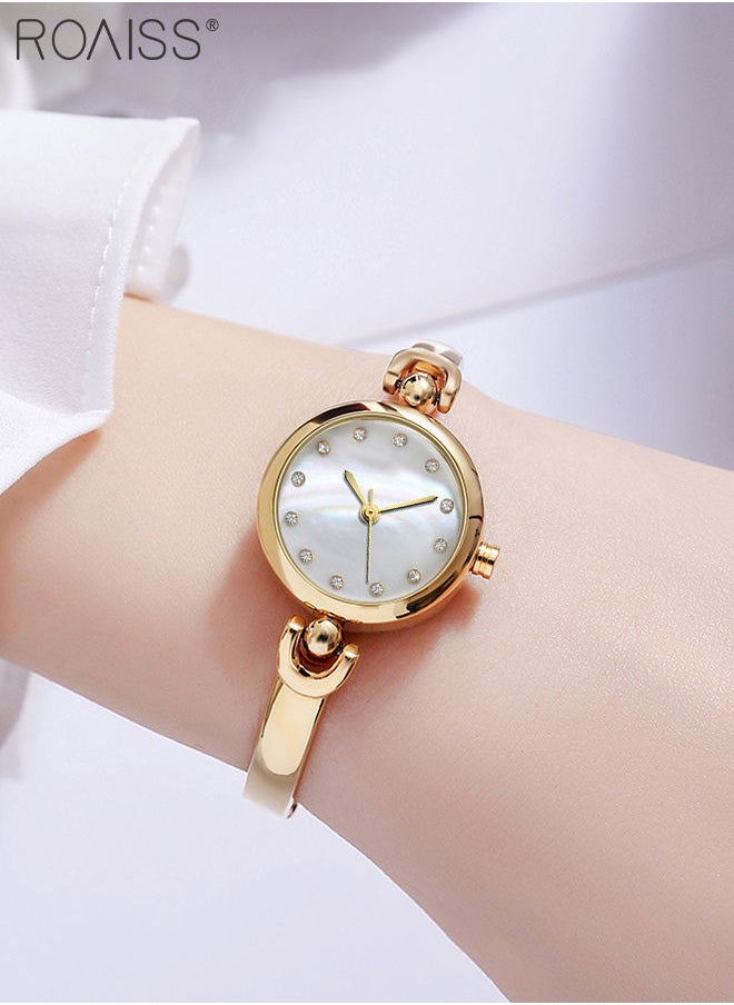 roaiss - Women's Bracelet Quartz Watch with Analog Display Round White Dial and Rhinestones Decoration Waterproof Elegant Wristwatch as Gift for Ladies - Image 1
