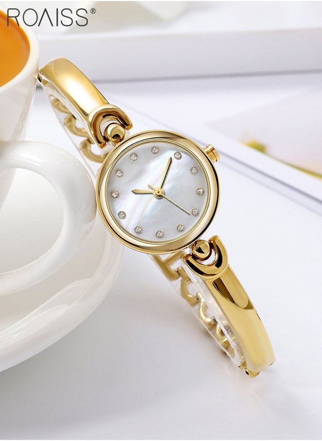 roaiss - Women's Bracelet Quartz Watch with Analog Display Round White Dial and Rhinestones Decoration Waterproof Elegant Wristwatch as Gift for Ladies - Image 1
