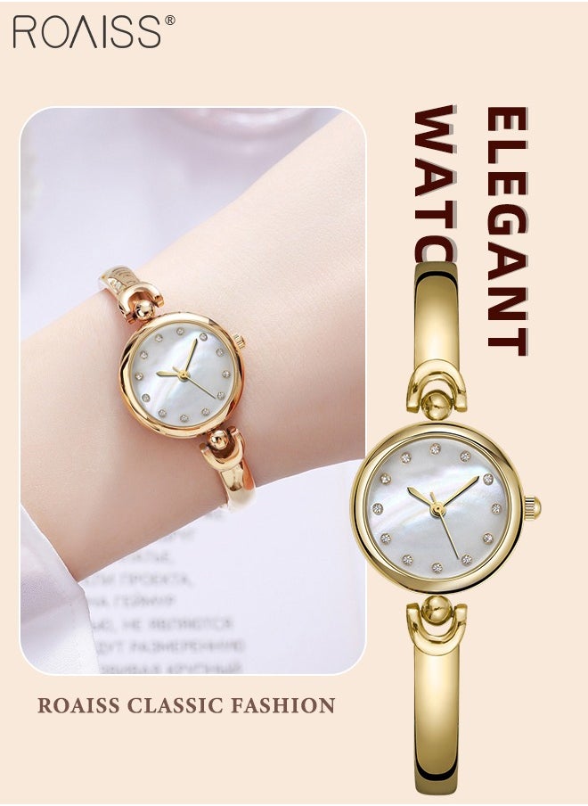 roaiss - Women's Bracelet Quartz Watch with Analog Display Round White Dial and Rhinestones Decoration Waterproof Elegant Wristwatch as Gift for Ladies - Image 1