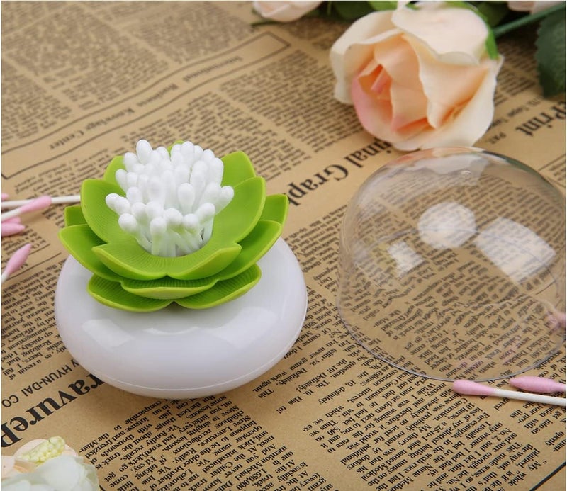 Bloss QTip Cotton Swab Holder Set - Lotus Toothpick Organizer Bathroom Decor Vanity Canister - 2 Pack (Green + Pink) - Image 3