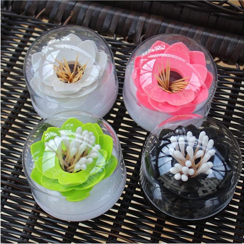 Bloss QTip Cotton Swab Holder Set - Lotus Toothpick Organizer Bathroom Decor Vanity Canister - 2 Pack (Green + Pink) - Image 4