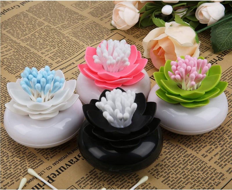 Bloss QTip Cotton Swab Holder Set - Lotus Toothpick Organizer Bathroom Decor Vanity Canister - 2 Pack (Green + Pink) - Image 5