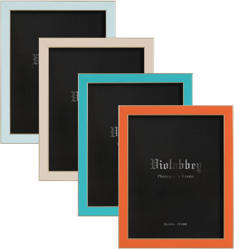 VIOLABBEY 11x14 Picture Frame Set of 4 Colorful Photo Frame of Modern Style High Definition Tempered Real Glass Wall mounted or Tabletop Display Bluelight blueorangeapricot