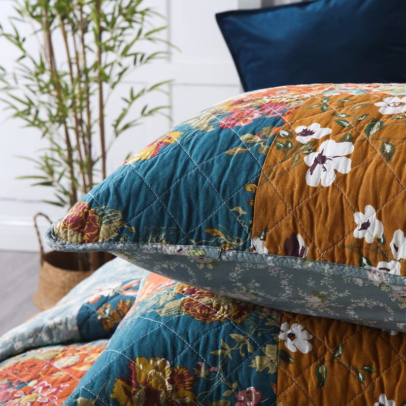 VISIMISI Cotton Bedspread Quilt Sets Reversible Bedding Coverlet Sets 3 Pieces Paisley Vintage Floral Yellow Blue Patchwork Bedspread, King Size - Image 5