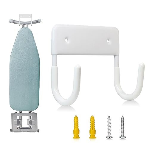 BiJun Ironing Board Holder Wall Mount, Ironing Board Hanger with 5 Inch Length, Iron Board Hook Wall Mount for Laundry Rooms (White) - Image 1