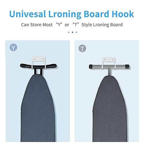 BiJun Ironing Board Holder Wall Mount, Ironing Board Hanger with 5 Inch Length, Iron Board Hook Wall Mount for Laundry Rooms (White) - Image 3