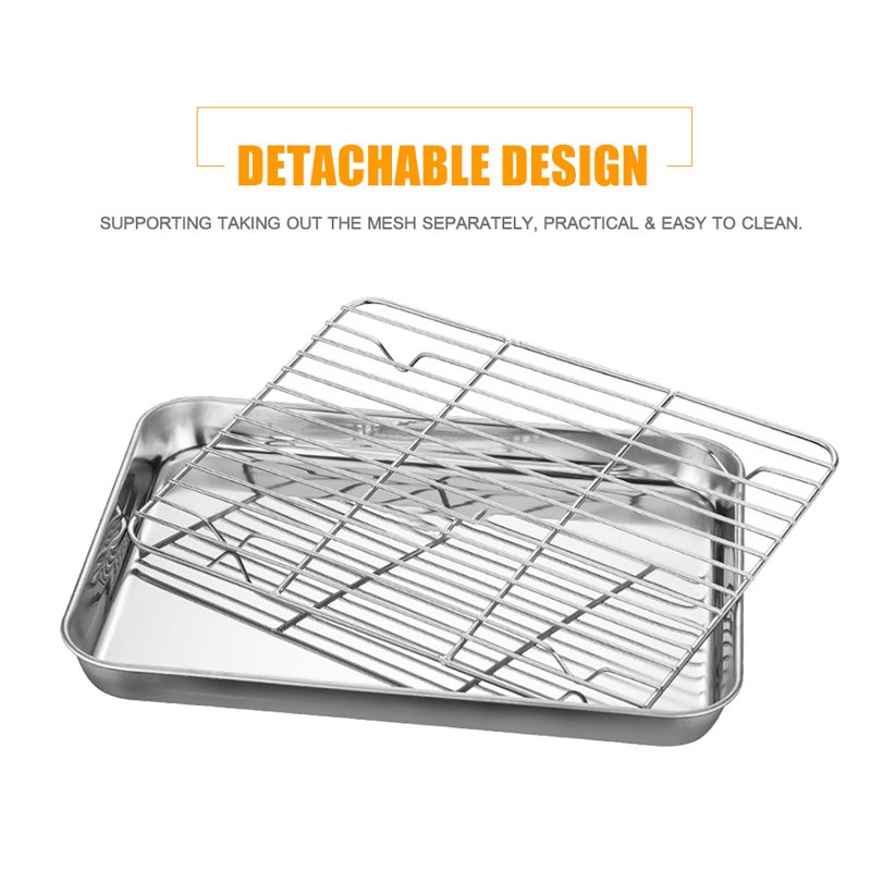Square Barbecue Plate: 31-24-2.5cm Silver 430 Stainless Steel - Rust-resistant Deform-proof Cooling Rack Set with Detachable Mesh, Oil-water Filtering Design for Home Kitchen Hotel Restaurant Barbecue - Image 5