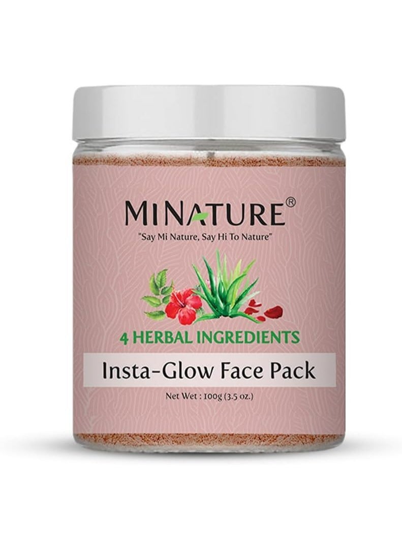 minature Insta Glow Face Pack by mi Nature | 100g (3.5 oz) | Facial Mask with Neem, Hibiscus, Rose Petal and Aloe Vera Gel Powder | Radiant Skin | Herbal | 100% Natural  - Image 1