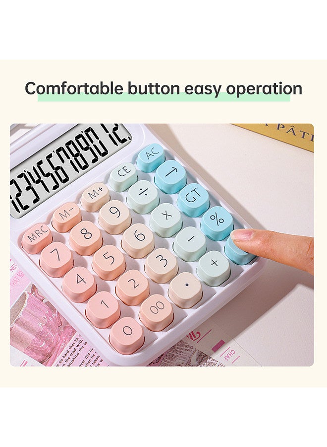 Generic Cute Calculator 12 Digit Large LCD Display Big Round Button Gradient Candy Colored Dual Power Supply Calculator Suitable for Office School Home for Kids Students Accountant  - Image 2
