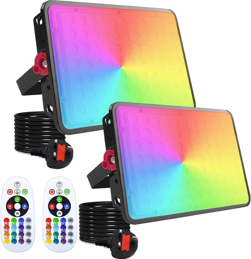 Indmird 2 Pack 200W RGB Flood Light, RGB Color Changing Floodlight, Smart RGB Floodlight with Remote Control, for Club, Wedding, Poster, Stage Lighting, Birthday Party, KTV, Christmas, Halloween - Image 1