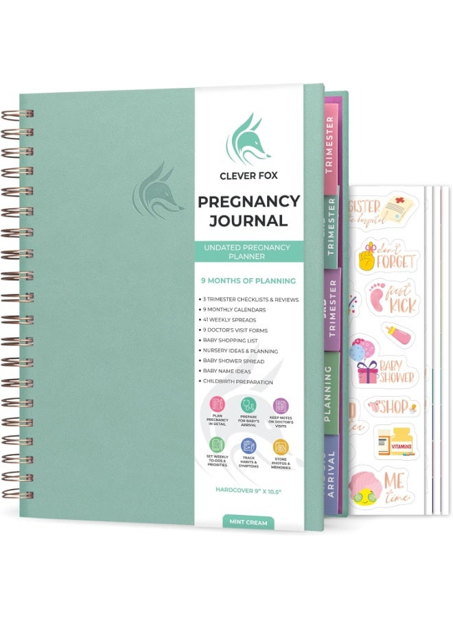 Clever Fox Clever Fox Pregnancy Journal & Memory Book - Pregnancy Planner & Notebook for Expecting Moms – Baby Keepsake, First Time Moms Gift (Mint Cream, 9" x 10.5") - Image 1