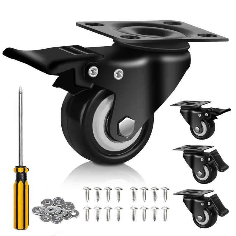 QNCZ 2 Caster Wheels Casters Set of 4 Heavy Duty but Silent Excellent Locking Casters with Polyurethane PU Wheels Swivel Plate Castor Wheels for Cart Furniture Workbench