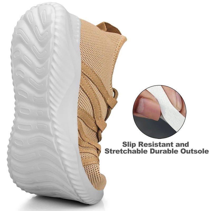 Feethit Womens Slip On Running Shoes Non Slip Walking Shoes Lightweight Gym Workout Shoes Breathable Fashion Sneakers All Sandy Size 9 - Image 5