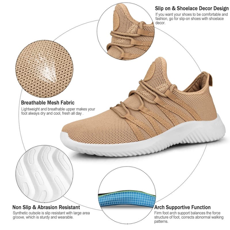 Feethit Womens Slip On Running Shoes Non Slip Walking Shoes Lightweight Gym Workout Shoes Breathable Fashion Sneakers All Sandy Size 9 - Image 3