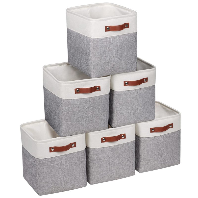 Kntiwiwo Fabric Storage Cubes 105x105x11 Cube Storage Bins for Closet Organizers and Storage Shelves Foldable Storage Bin with Handles Set of 6 Grey