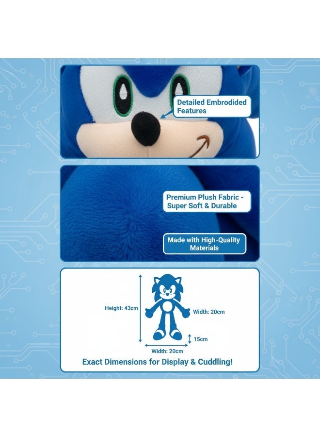 16-inch Sonic Hedgehog Plush Toy | Classic Sonic Plush Animal Toy | Gift for Movie Fans, Boys and Girls | Blue - Image 3