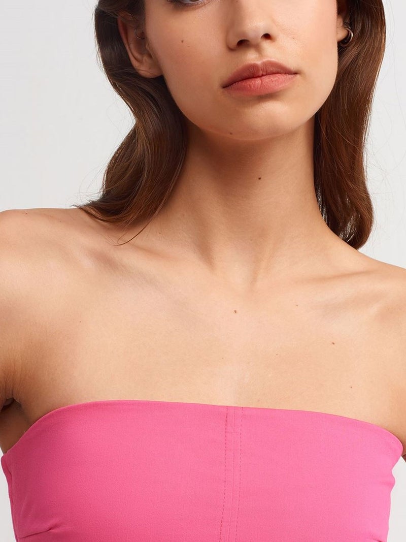 DILVIN Strapless Fitted Midi Dress With Slit - Image 4