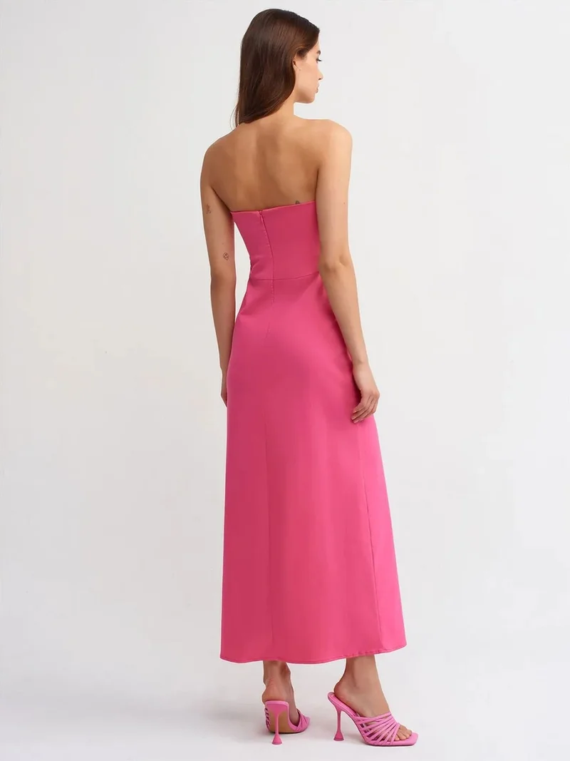 ديلفين Dilvin Strapless Fitted Midi Dress With Slit