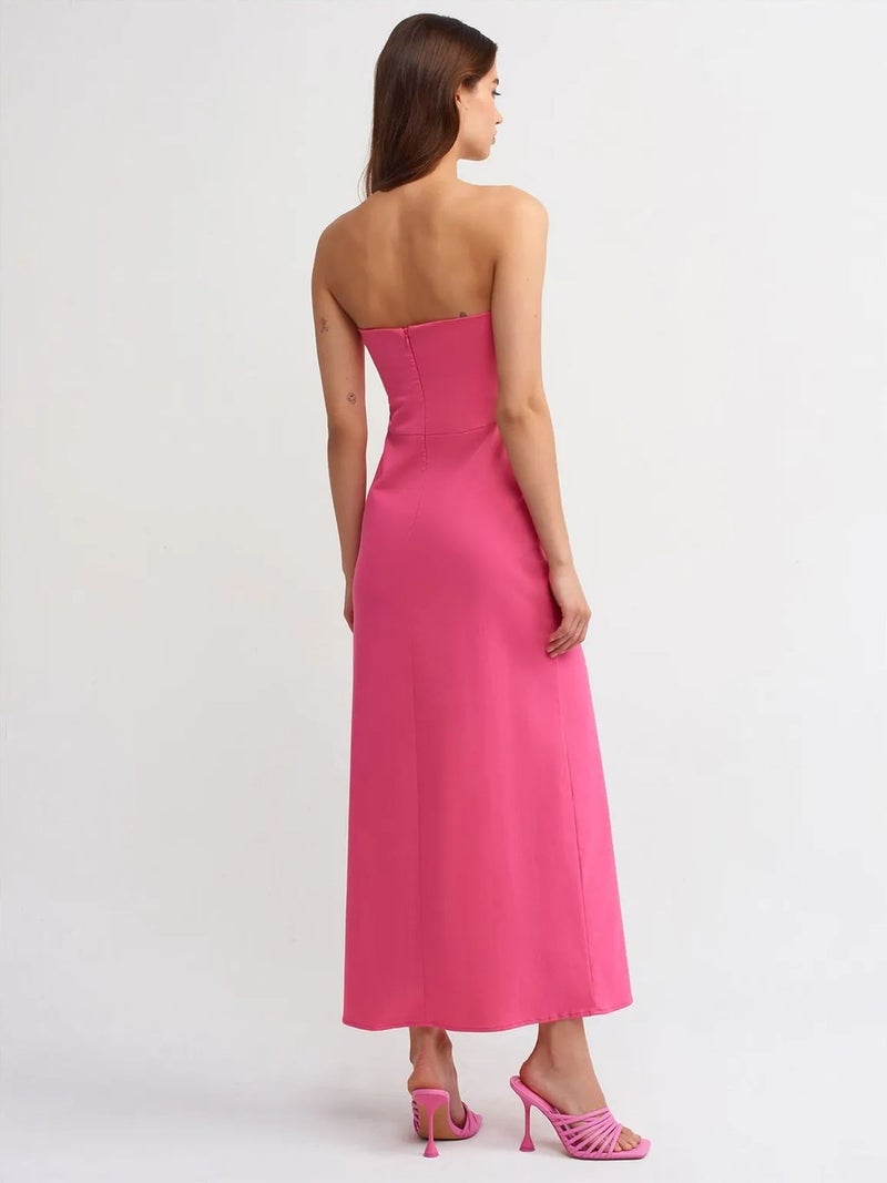 DILVIN Strapless Fitted Midi Dress With Slit - Image 2