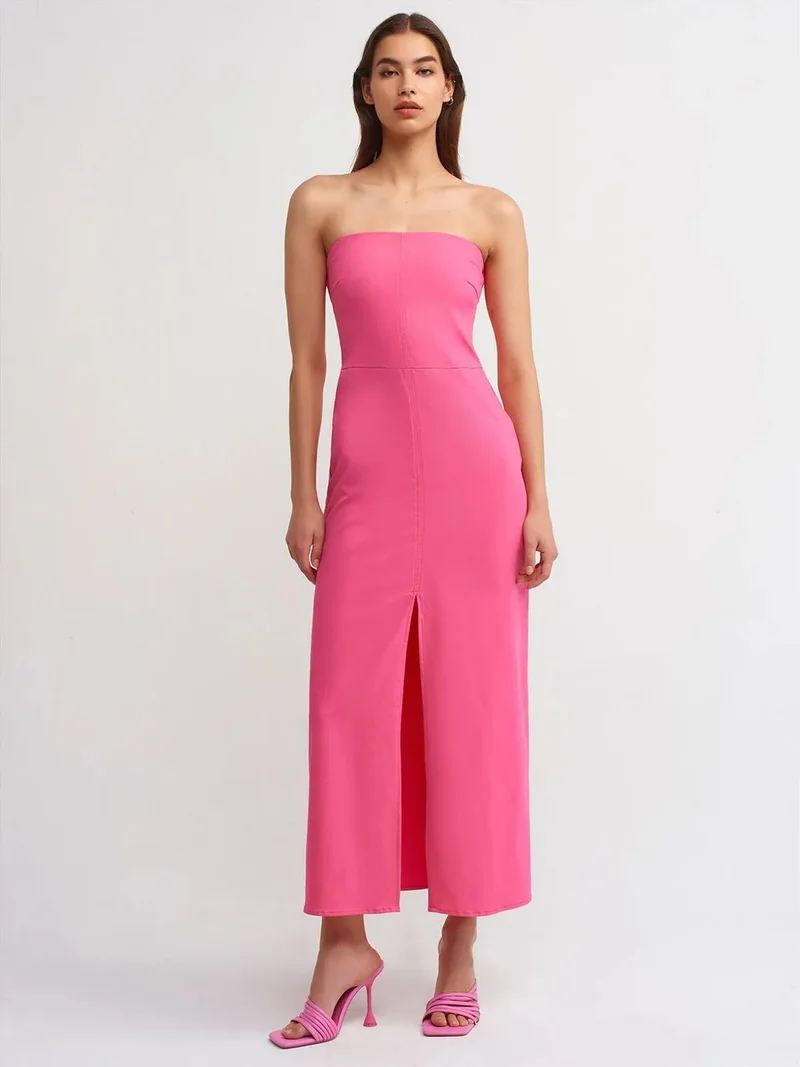 ديلفين Dilvin Strapless Fitted Midi Dress With Slit