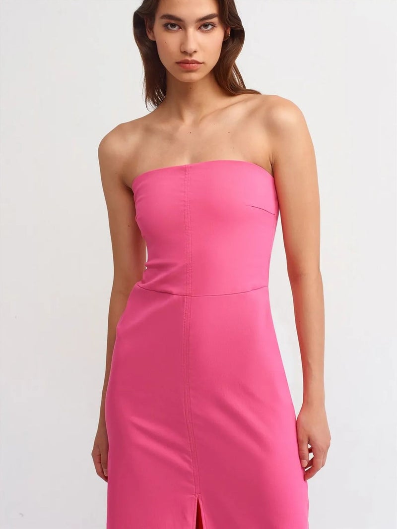 DILVIN Strapless Fitted Midi Dress With Slit - Image 3