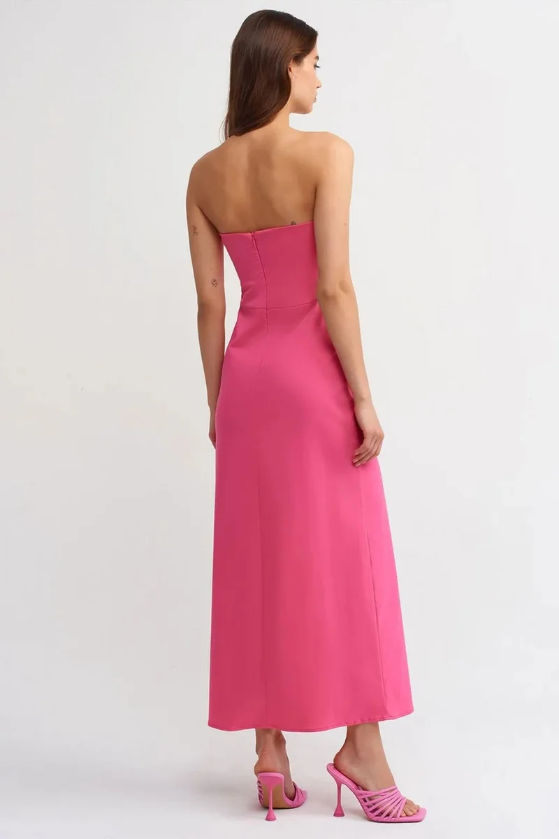 ديلفين DILVIN Strapless Fitted Midi Dress With Slit
