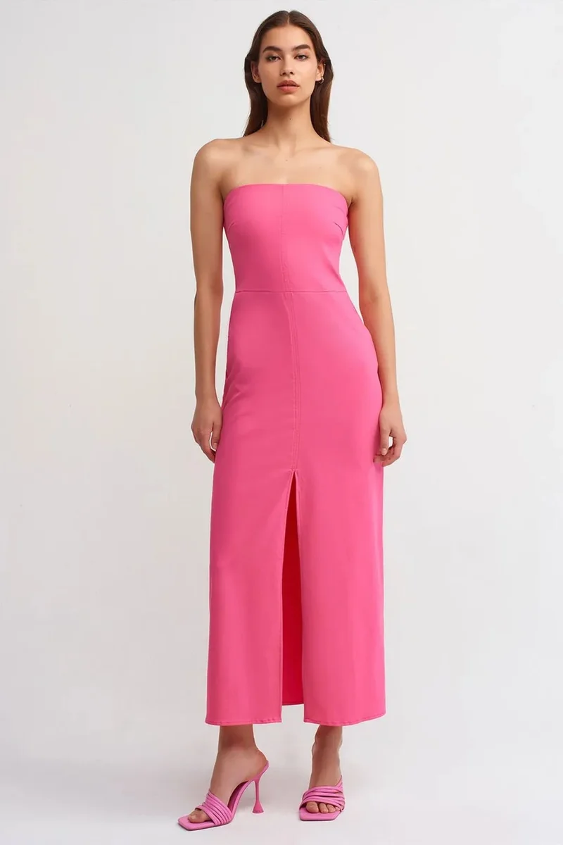 ديلفين DILVIN Strapless Fitted Midi Dress With Slit