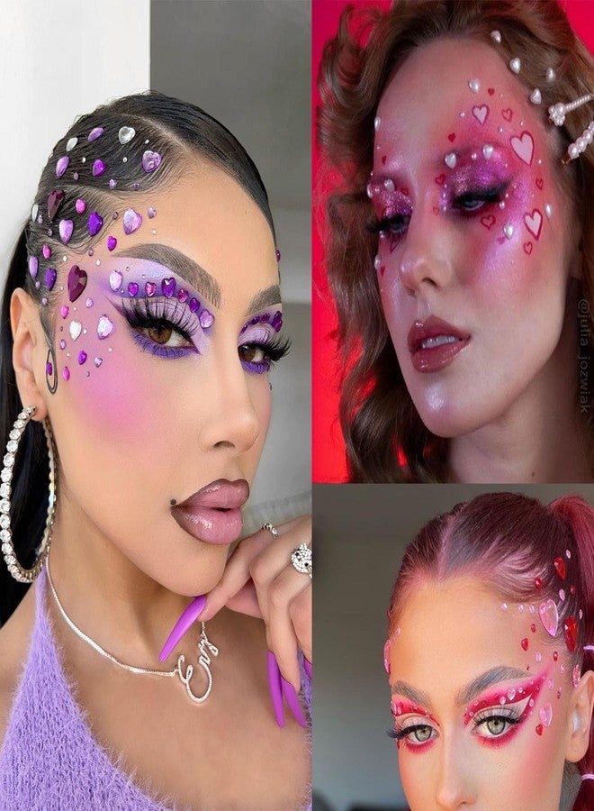 LAPOHI 1398 قطعة من أحجار الراين القلبية ذاتية اللصق من الأكريليك ملصقات جواهر قلبية مسطحة للماكياج على الجسم والعين لحفلات الزفاف ويوم عيد الحب والحرف اليدوية، 9 أوراق - Image 4