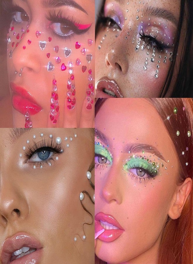 LAPOHI 1398 قطعة من أحجار الراين القلبية ذاتية اللصق من الأكريليك ملصقات جواهر قلبية مسطحة للماكياج على الجسم والعين لحفلات الزفاف ويوم عيد الحب والحرف اليدوية، 9 أوراق - Image 3