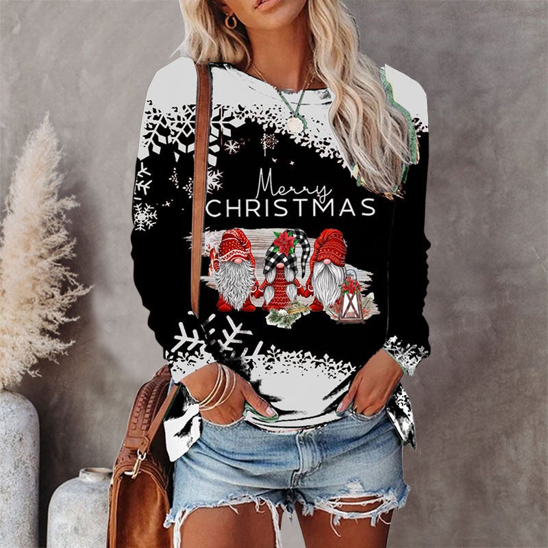 2025 Winter Clothing Independent Station 8-Color Round Neck Christmas T-Shirt Printed Long-Sleeved Top - Image 3