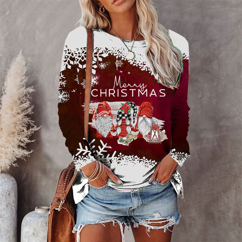2025 Winter Clothing Independent Station 8-Color Round Neck Christmas T-Shirt Printed Long-Sleeved Top - Image 4