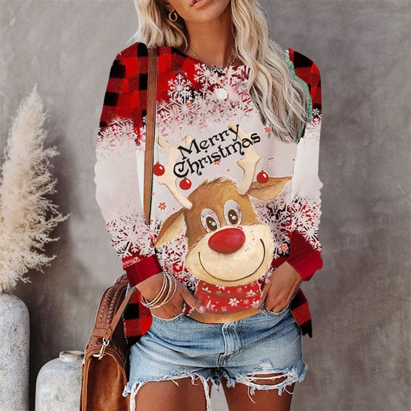 2025 Winter Clothing Independent Station 8-Color Round Neck Christmas T-Shirt Printed Long-Sleeved Top - Image 5