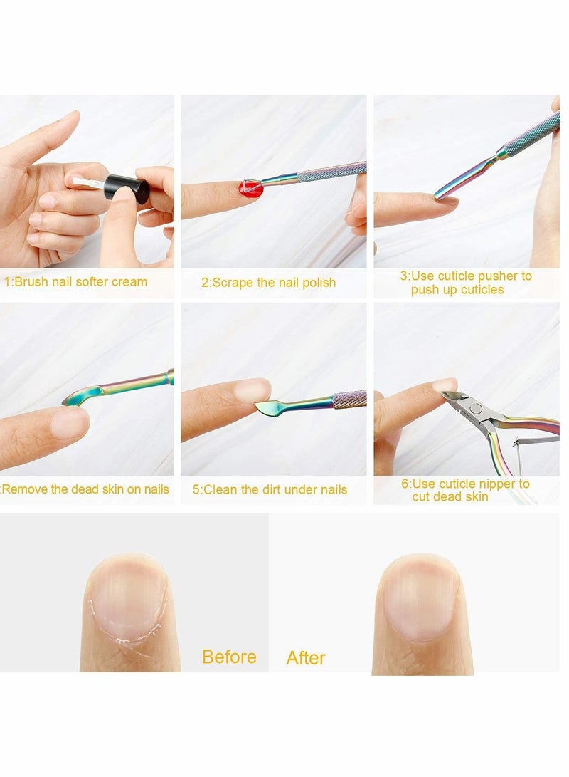 Captaintech Nail Clipper, False Nail Tips Clipper Cuticle Trimmer Nipper with Cuticle Pusher Cuticle Remover, Stainless Steel Rainbow Color Nail Manicure Set for Salon Home Nail Art - Image 3