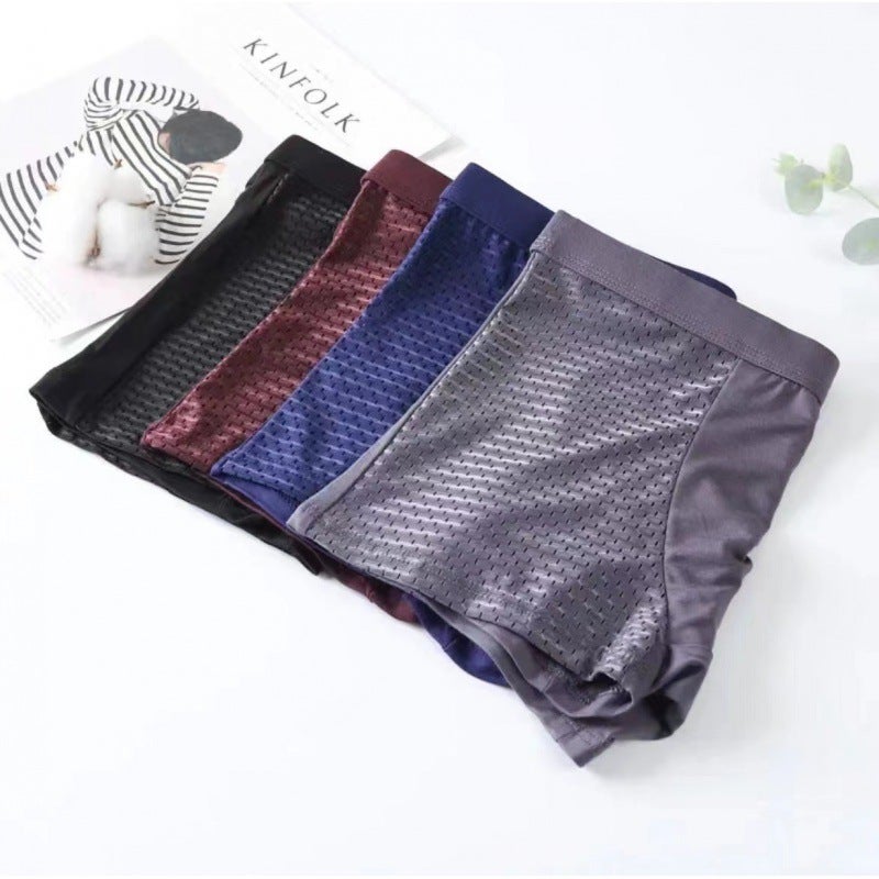 Men'S Ice Silk Boxers Mesh Breathable Comfortable Loose Thin Underwear Men'S Plus Size Boxer Shorts - Image 3