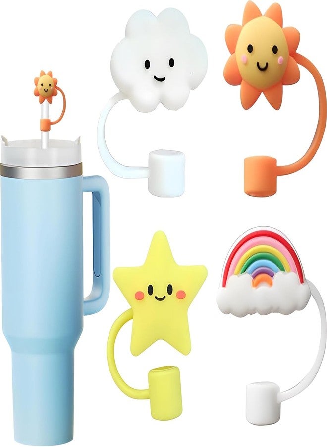 Preptep Kawaii Straw Cover Cap for Stainless Steel Straw Cup, 4pcs 0.4in 10mm Diameter Reusable Dust-Proof Straw Topper Compatible with Simple Modern and Tumbler with Lid - Image 1
