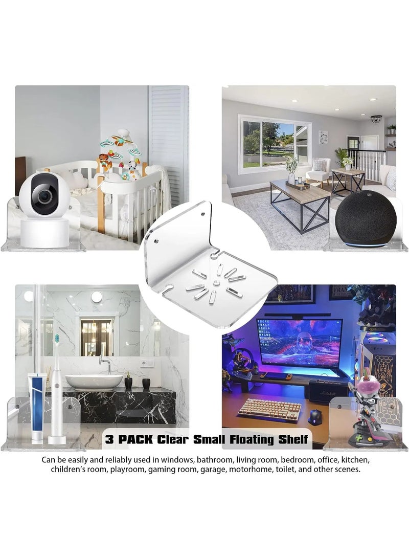 F.A.M.S 3-Pack Clear Acrylic Floating Wall Shelves – Transparent Small Wall Mount Stands for Smart Speakers, Cameras, Routers, and Home Décor – Easy Installation with Screws or Double-Sided Tape – Cable Clips Included - Image 5