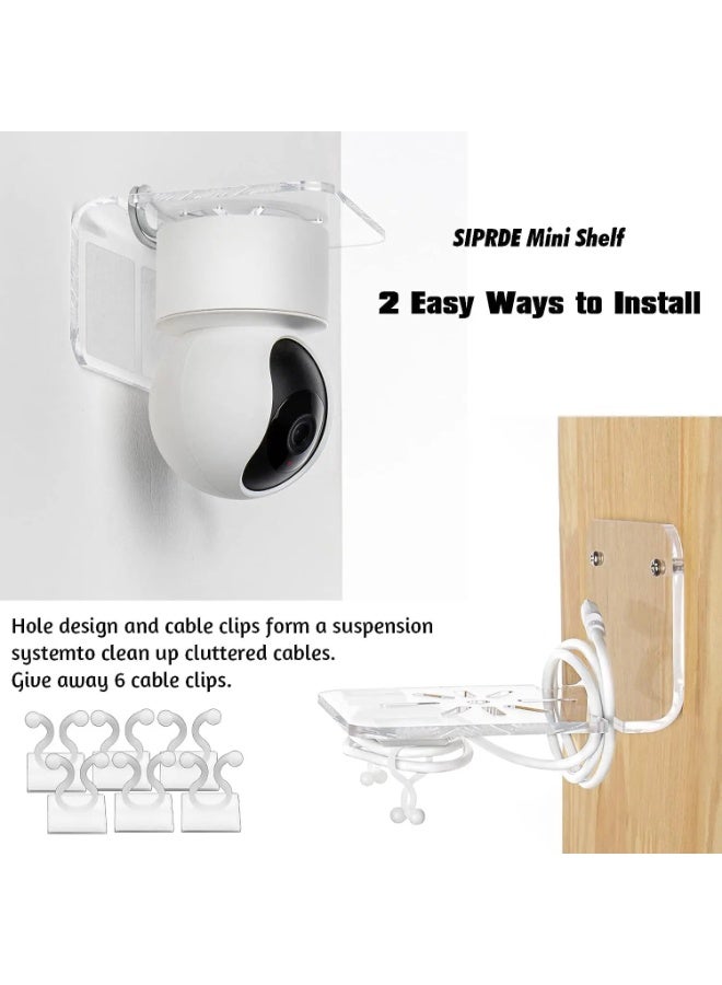 F.A.M.S 3-Pack Clear Acrylic Floating Wall Shelves – Transparent Small Wall Mount Stands for Smart Speakers, Cameras, Routers, and Home Décor – Easy Installation with Screws or Double-Sided Tape – Cable Clips Included - Image 4