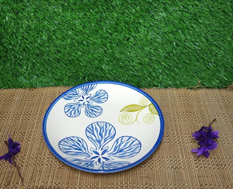 Caffeine Ceramic Handmade Blue Flora Breakfast Set (Set of 3) - Image 3
