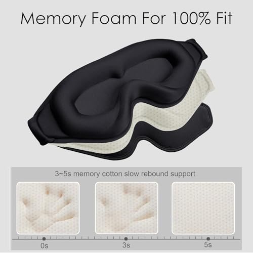 Lyrovo [UPDATED] 3D Contoured Eye Mask for Sleeping Men & Women – Memory Foam Sleep Mask, Ultra Soft Silk Cotton Blindfold for Deep Sleep, Adjustable Strap, 100% Light Blocking Eye Cover for Travel, Home & Meditation (Black) - Image 5