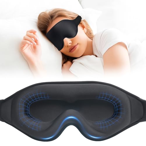 Lyrovo [UPDATED] 3D Contoured Eye Mask for Sleeping Men & Women – Memory Foam Sleep Mask, Ultra Soft Silk Cotton Blindfold for Deep Sleep, Adjustable Strap, 100% Light Blocking Eye Cover for Travel, Home & Meditation (Black) - Image 1