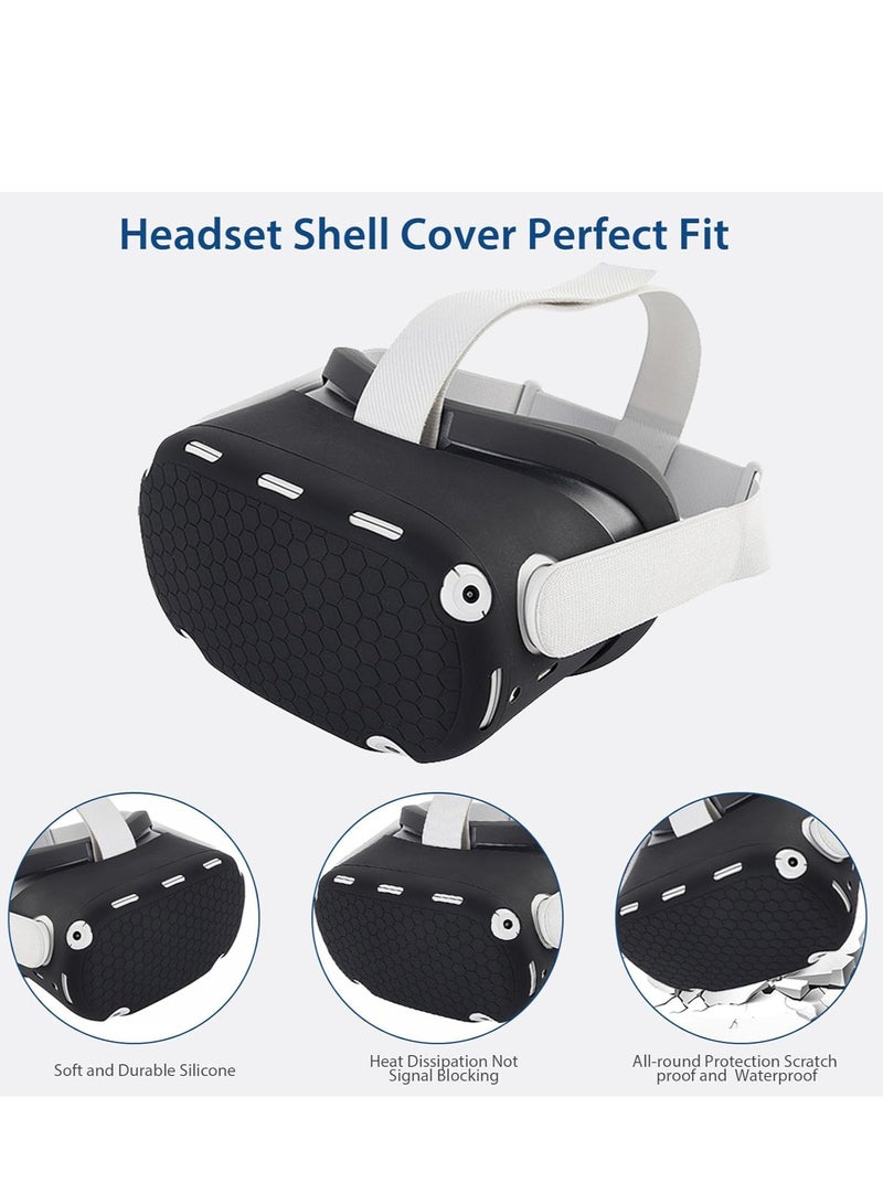 VR Cover Accessories Set Compatible with Meta Quest 2, MLemonVR Silicone VR Shell, Controller Grips u0026 Face Cover, on Caps, Lens Cover + Glasses Cloth Set for Quest 2 (Black, for Quest 2) - Image 2