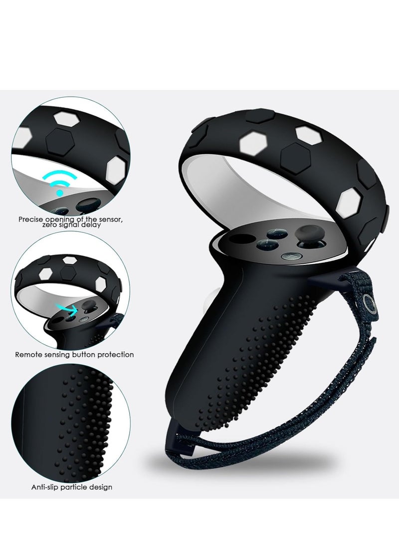 VR Cover Accessories Set Compatible with Meta Quest 2, MLemonVR Silicone VR Shell, Controller Grips u0026 Face Cover, on Caps, Lens Cover + Glasses Cloth Set for Quest 2 (Black, for Quest 2) - Image 3