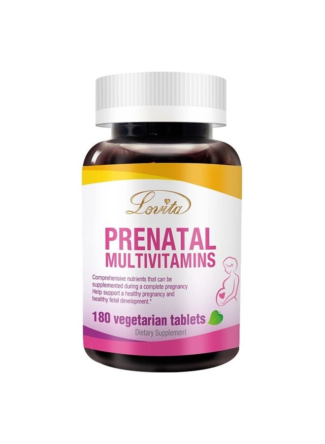 Lovita فيتامينات ما قبل الولادة مع الحديد 27 ملغ، حمض الفوليك 800 ميكروغرام والكالسيوم، فيتامينات ما قبل الولادة نباتية للنساء أثناء وبعد الحمل، غير معدلة وراثيًا، 180 حبة فيتامين ما قبل الولادة نباتية