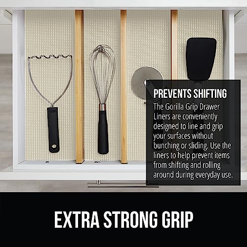 GORILLA GRIP powerGRIP Drawer Shelf and Cabinet Liner, Thick Strong Hold, Non-Adhesive Liners Protect Kitchen Cabinets and Cupboard, Bathroom Drawers, Easy Install, Breathable Mat, 12" x20', Cream - Image 3