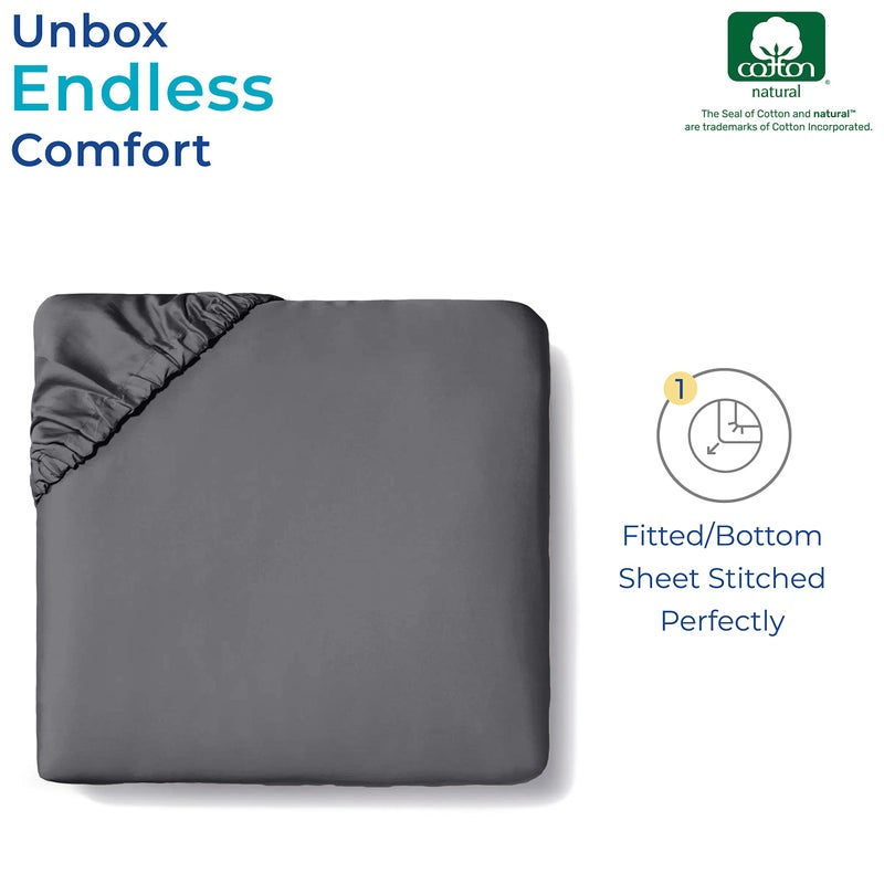 Thread Spread Luxury Egyptian Cotton Queen Fitted Sheet Only - 1000-Thread-Count 22"" Deep Pocket Queen Fitted Sheet  Soft  Cooling  Sateen Weave  Extra Long Staple Queen Size Fitted Sheet - Dark Grey - Image 4