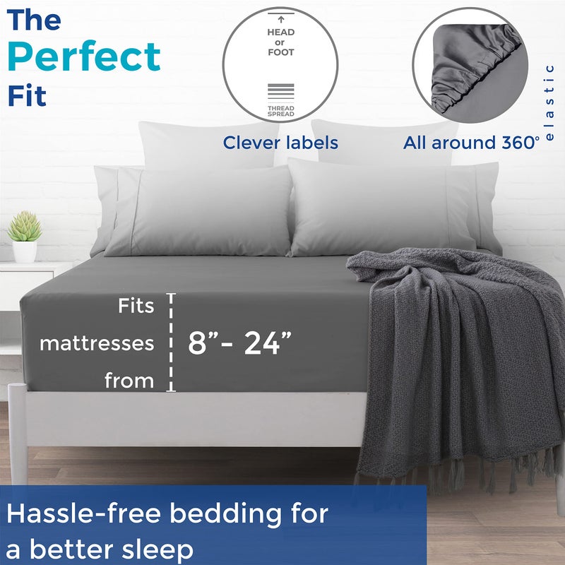 Thread Spread Luxury Egyptian Cotton Queen Fitted Sheet Only - 1000-Thread-Count 22"" Deep Pocket Queen Fitted Sheet  Soft  Cooling  Sateen Weave  Extra Long Staple Queen Size Fitted Sheet - Dark Grey - Image 5