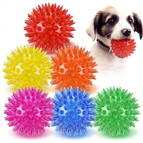 Mkobon 6 Pack Squeaky Spiky Dog Balls, Puppy Chew Toys for Teething, Food-Grade TPR Rubber Durable, Interactive Fetch Floating Dog Pool Ball Toy for Chewers for Small Medium (Small) - Image 1